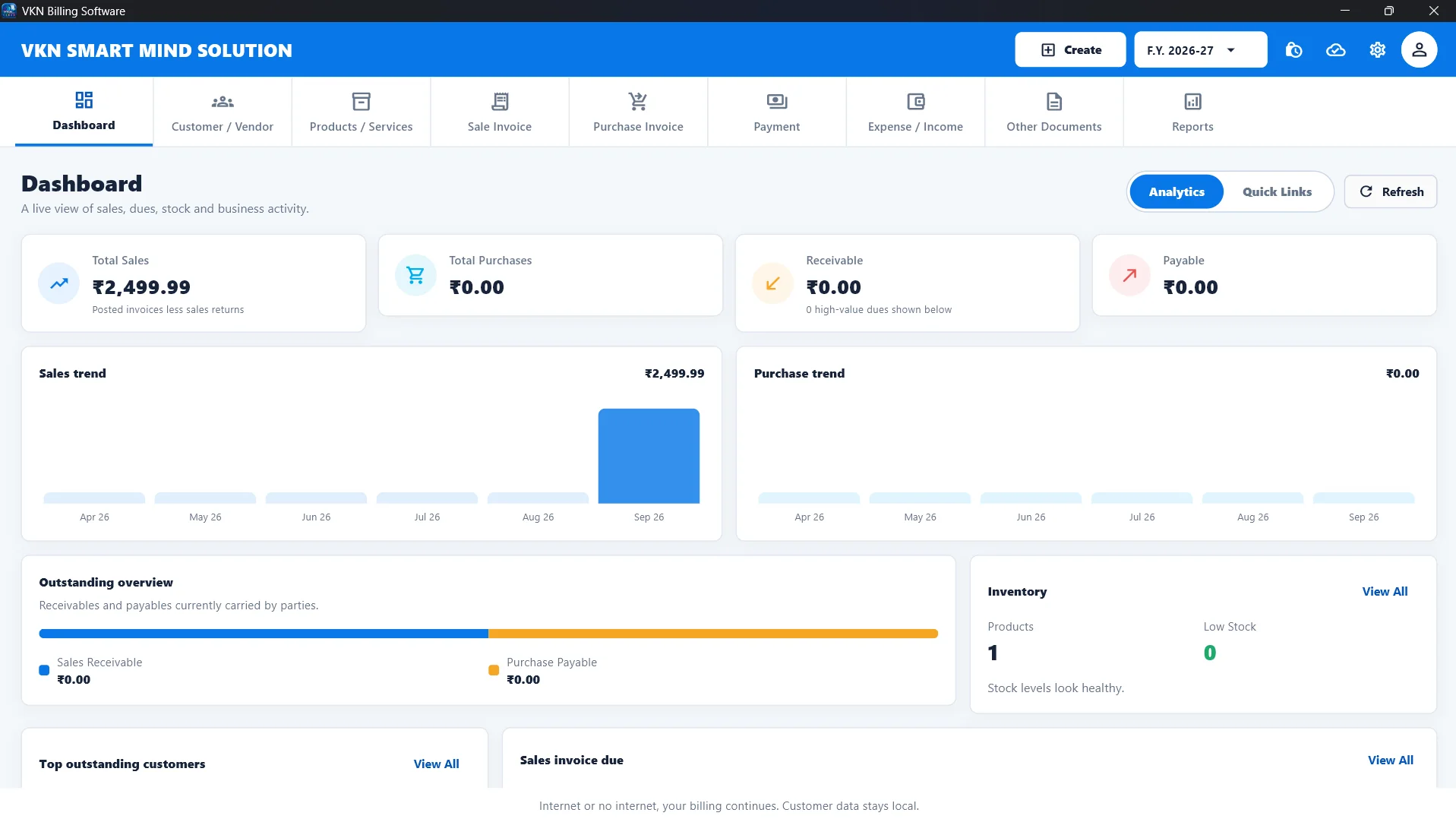 VKN Billing Software analytics dashboard overview
